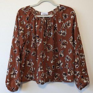 NWOT Kaileigh Long Sleeve Floral Top Rust Womens Medium Petite